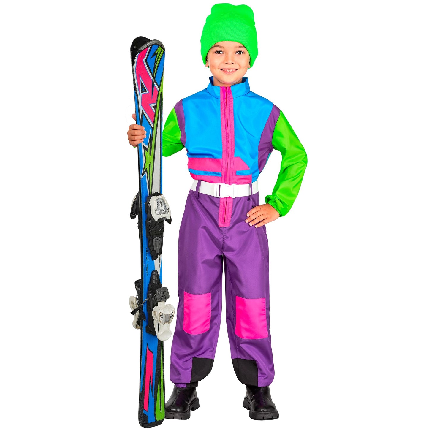 Widmann Neon Snowboarder Kinder Jumpsuit Skianzug in Neonfarben – Seitenansicht
