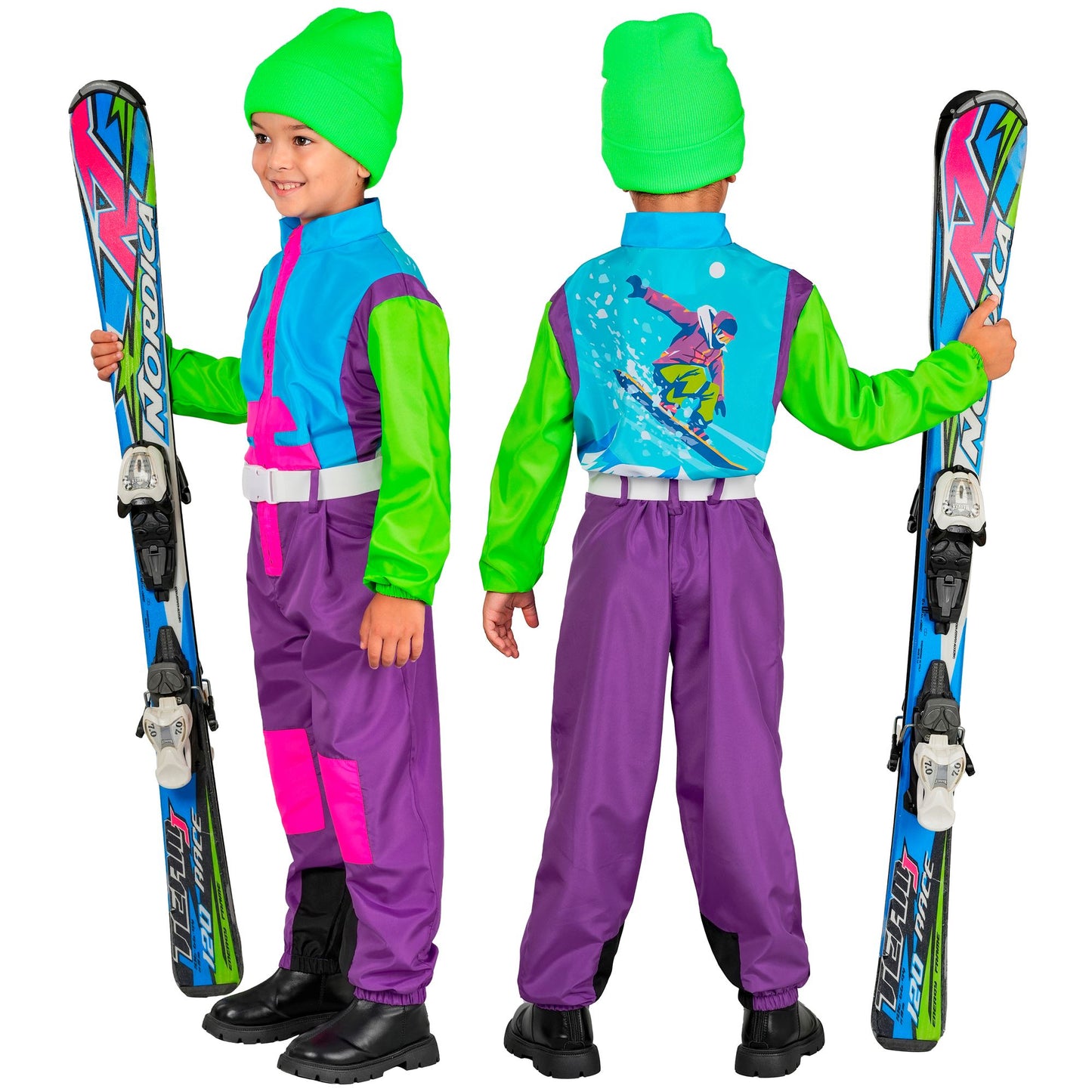 Widmann Neon Snowboarder Kinder Jumpsuit Skianzug in Neonfarben – Rückansicht