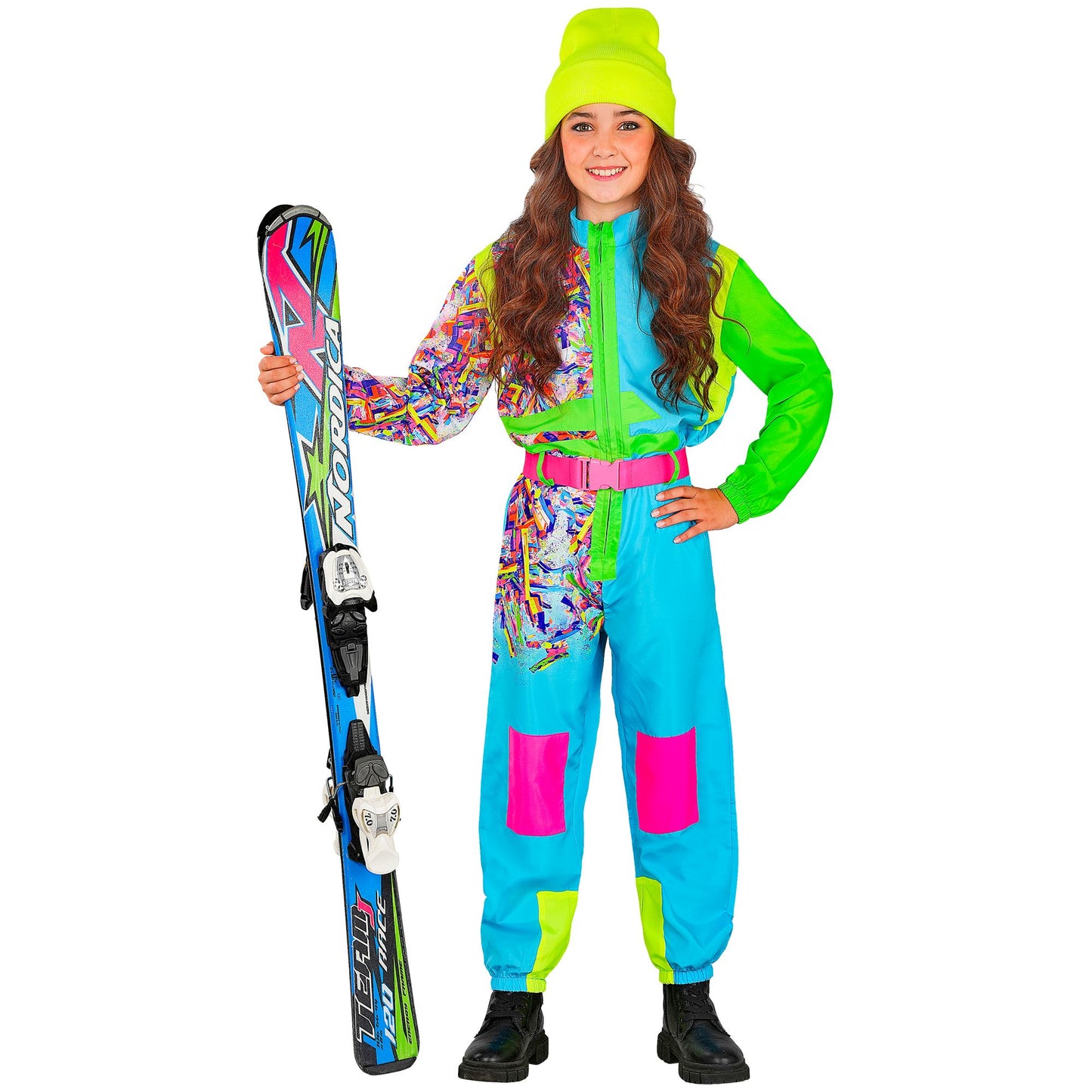 Widmann Neon Snowboarder Skianzug Hellblau-Grün mit Gürtel für Kinder - Ansicht – Detailansicht