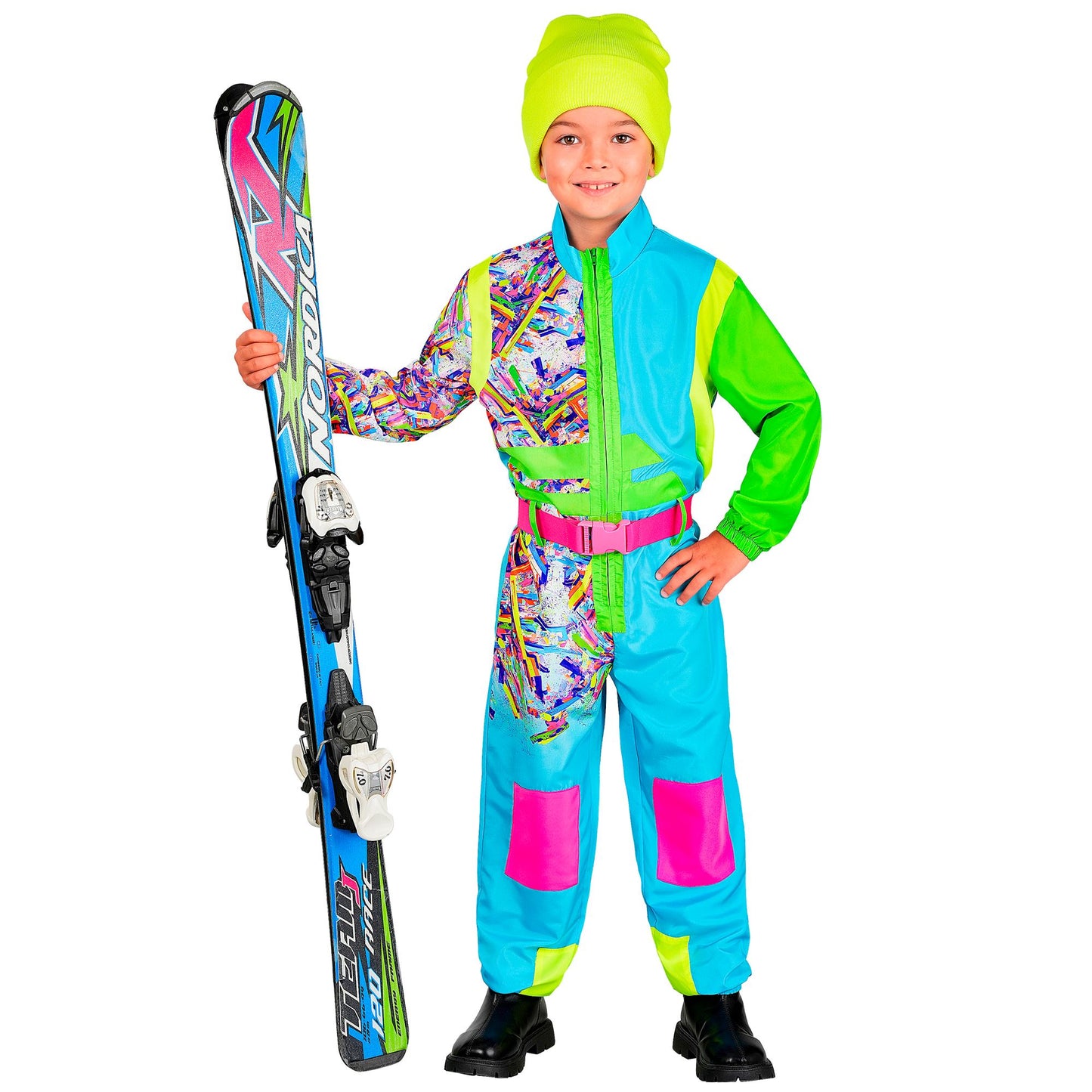 Widmann Neon Snowboarder Skianzug Hellblau-Grün mit Gürtel für Kinder - Ansicht – Seitenansicht