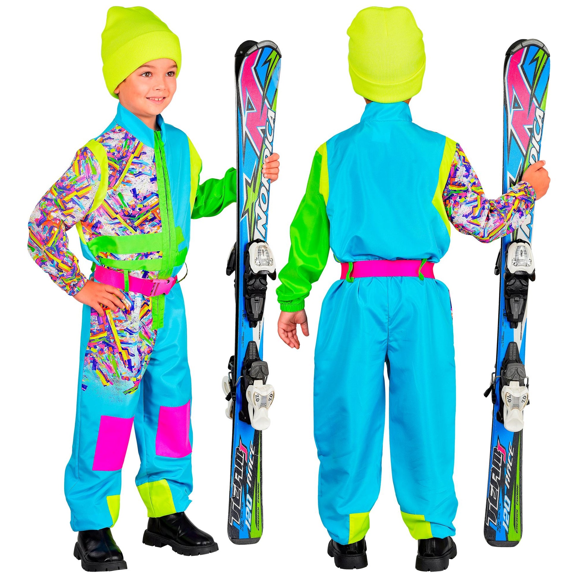 Widmann Neon Snowboarder Skianzug Hellblau-Grün mit Gürtel für Kinder - Ansicht – Rückansicht