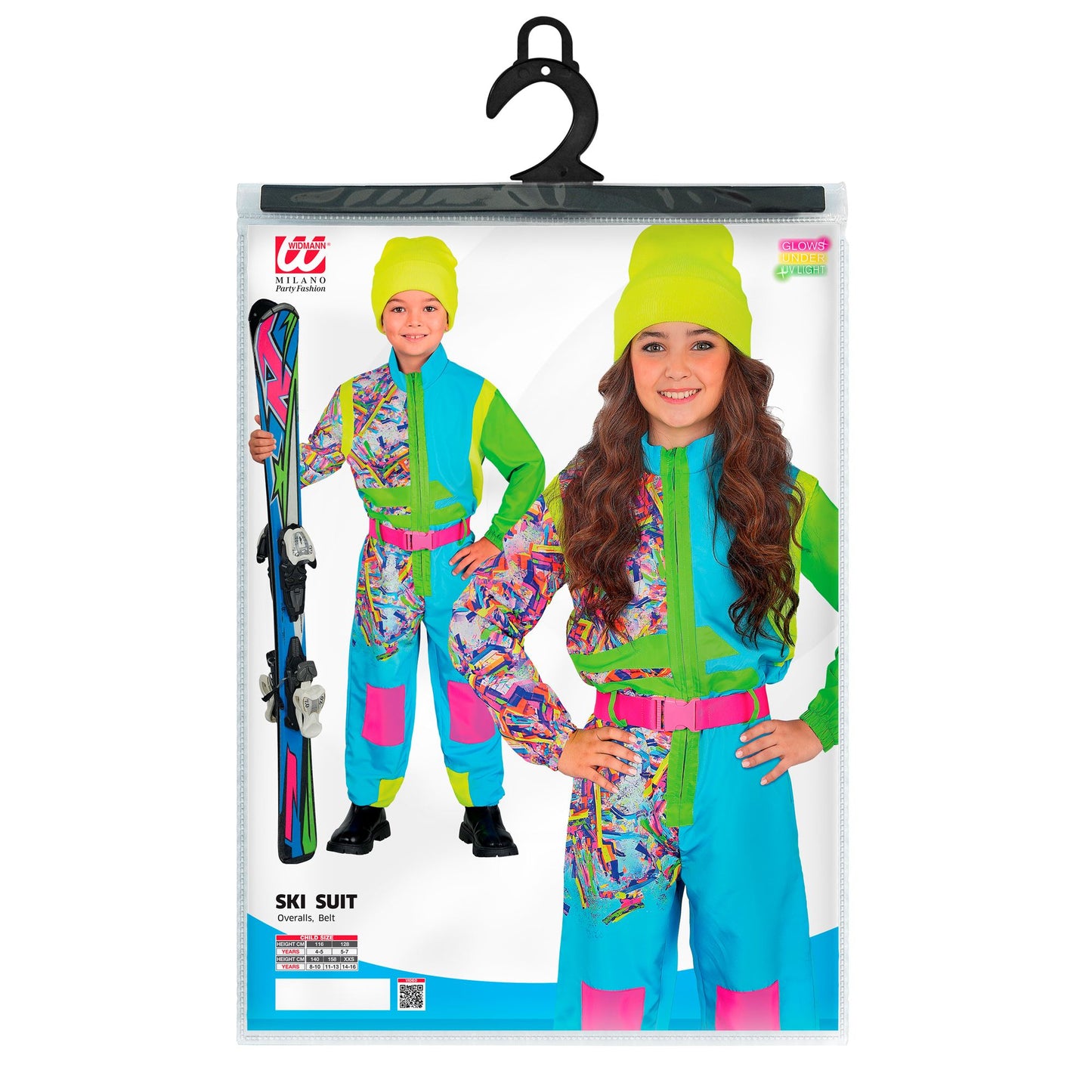 Widmann Neon Snowboarder Skianzug Hellblau-Grün mit Gürtel für Kinder - Ansicht – Verpackung