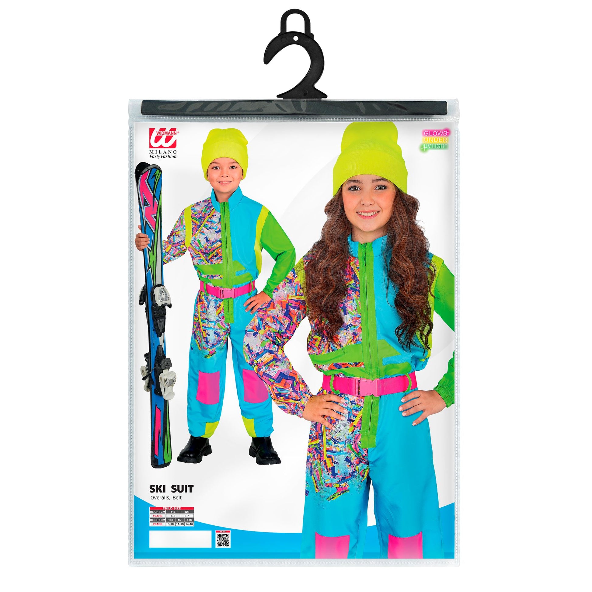 Widmann Neon Snowboarder Skianzug Hellblau-Grün mit Gürtel für Kinder - Ansicht – Verpackung