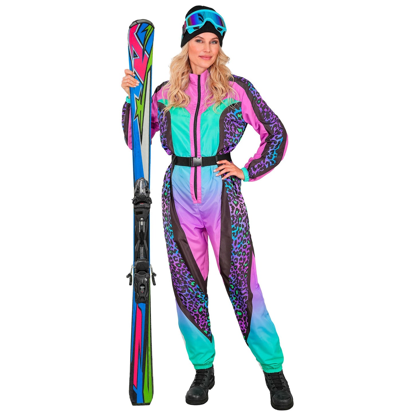 Widmann Leopard Print bunter Snowboarder Unisex Jumpsuit Skianzug mit Gürtel – Produktansicht