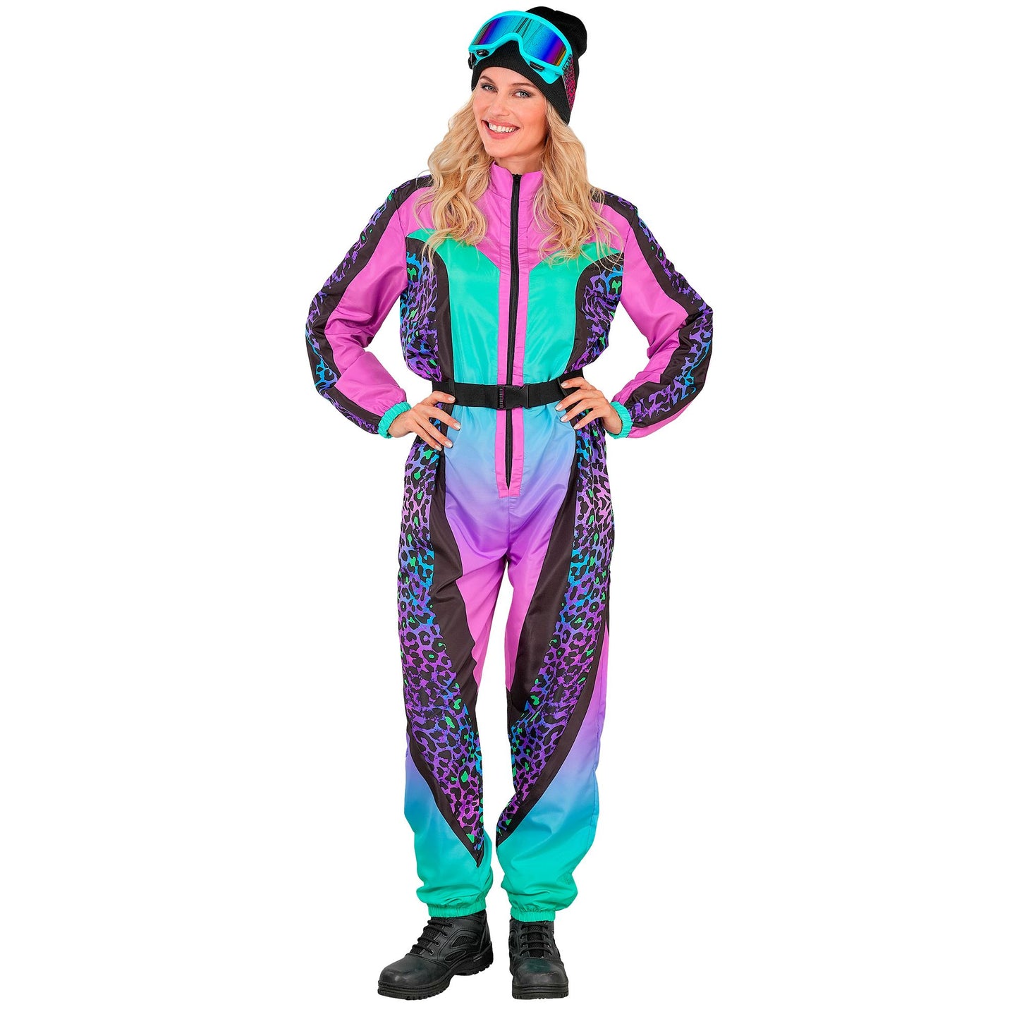 Widmann Leopard Print bunter Snowboarder Unisex Jumpsuit Skianzug mit Gürtel – Detailansicht