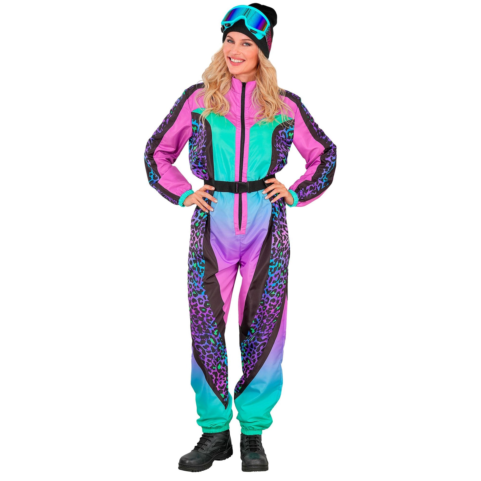 Widmann Leopard Print bunter Snowboarder Unisex Jumpsuit Skianzug mit Gürtel – Detailansicht