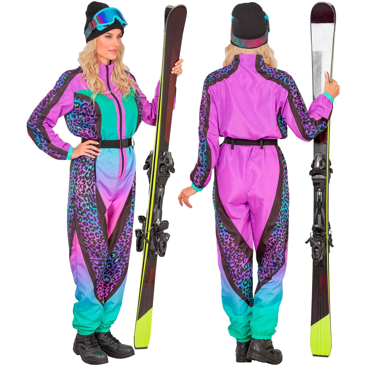 Widmann Leopard Print bunter Snowboarder Unisex Jumpsuit Skianzug mit Gürtel – Seitenansicht