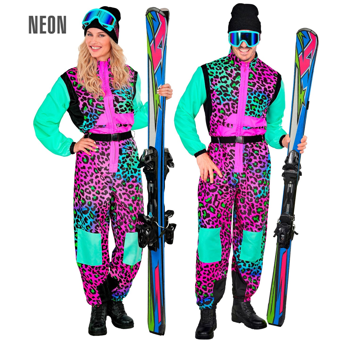Widmann Neon Leopardenmuster Unisex Jumpsuit Skianzug mit Gürtel bunt Ansicht – Produktansicht