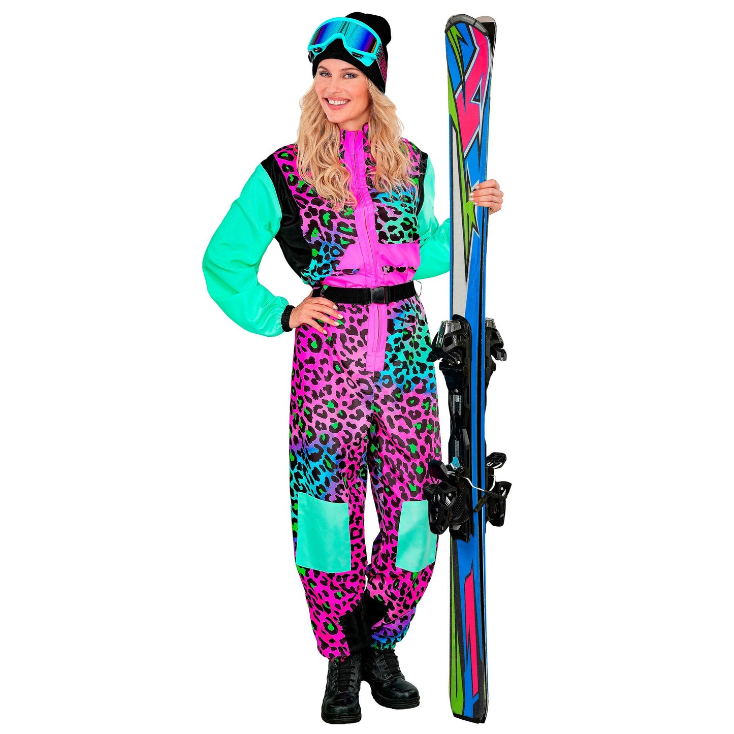 Widmann Neon Leopardenmuster Unisex Jumpsuit Skianzug mit Gürtel bunt Ansicht – Detailansicht