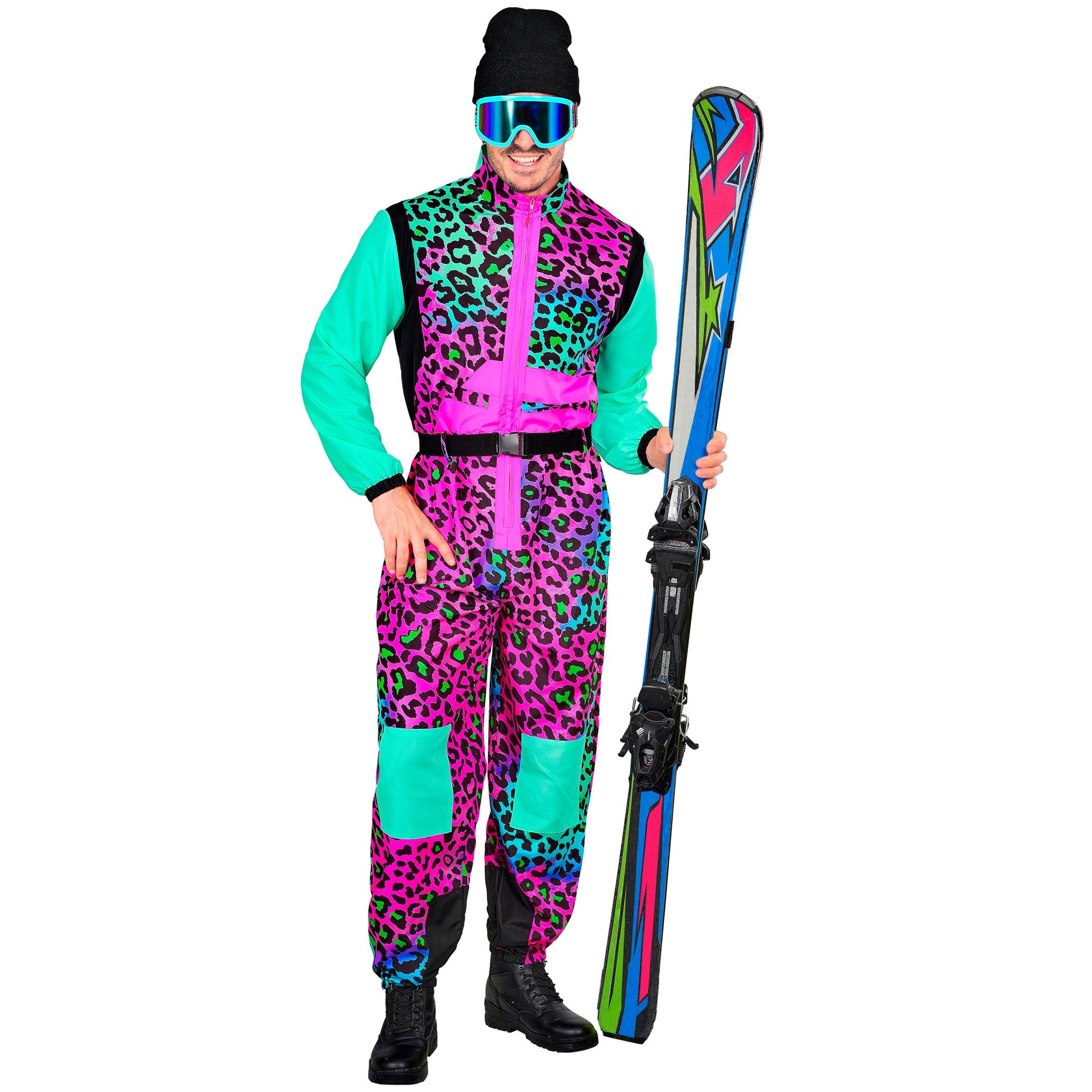 Widmann Neon Leopardenmuster Unisex Jumpsuit Skianzug mit Gürtel bunt Ansicht – Seitenansicht