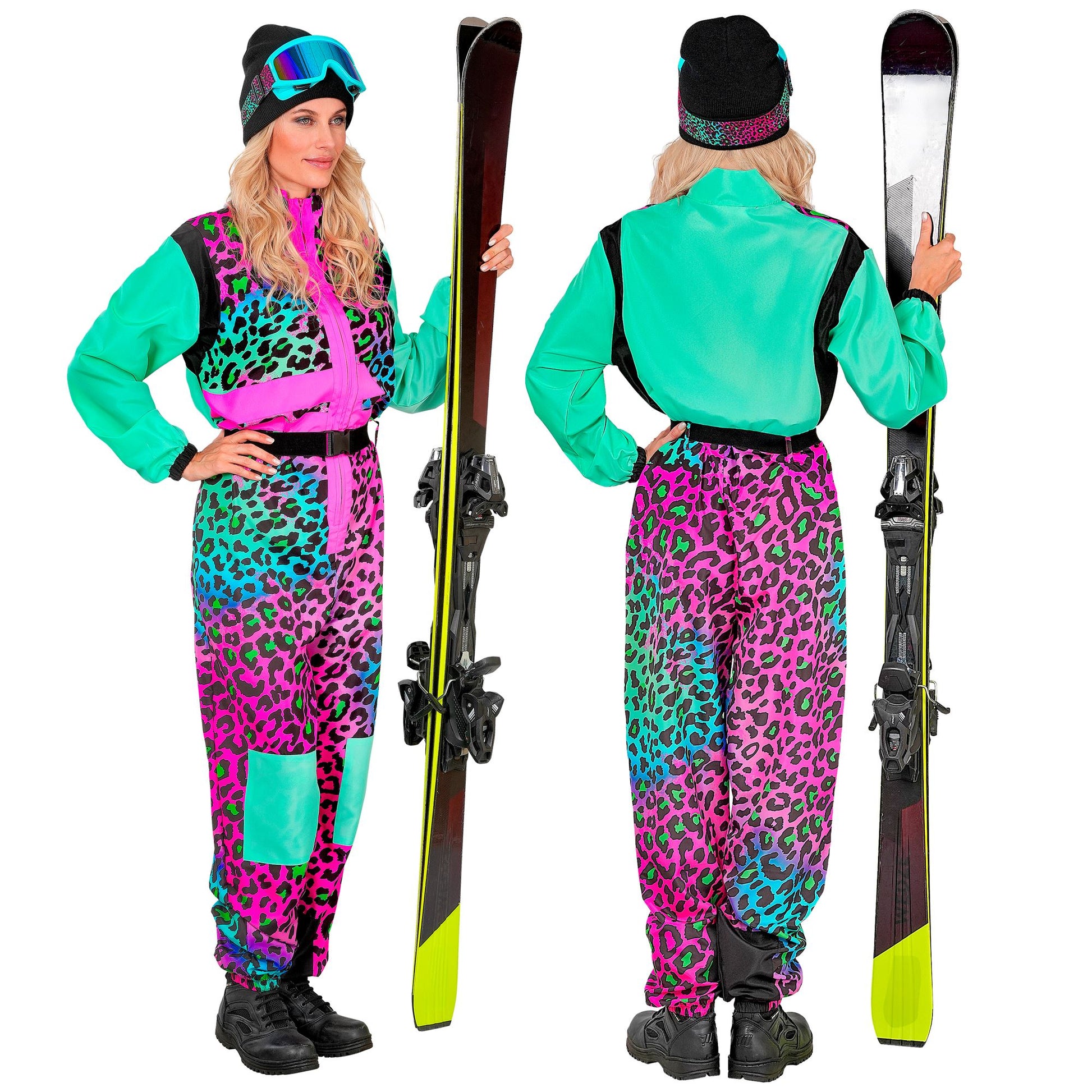 Widmann Neon Leopardenmuster Unisex Jumpsuit Skianzug mit Gürtel bunt Ansicht – Rückansicht