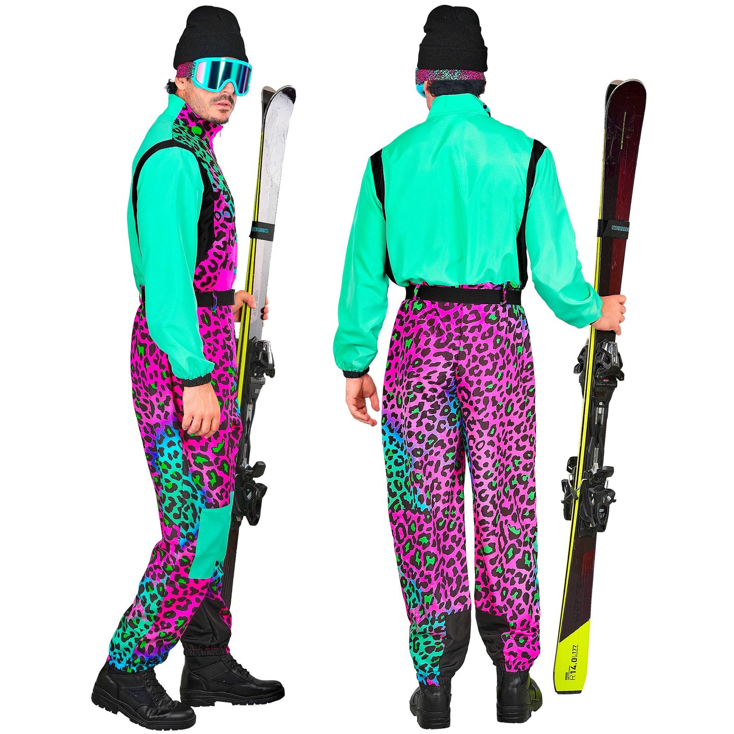 Widmann Neon Leopardenmuster Unisex Jumpsuit Skianzug mit Gürtel bunt Ansicht – Anwendungsansicht