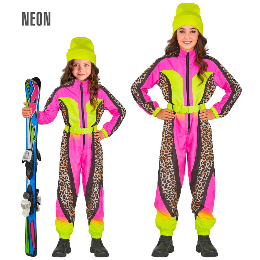 Widmann Neon Pink Leopardenmuster Snowboarder Unisex Skianzug Kinder Overall Gürtel – Produktansicht