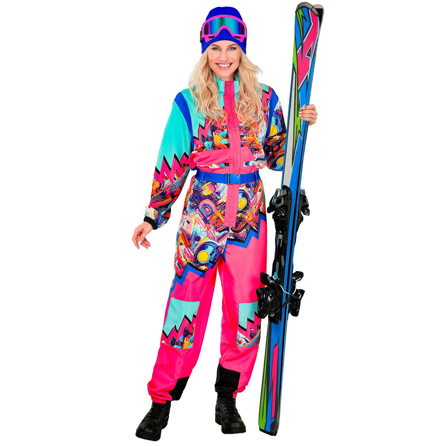 Widmann Neon Pink-Blau Snowboarder Unisex Jumpsuit Skianzug mit Gürtel – Detailansicht