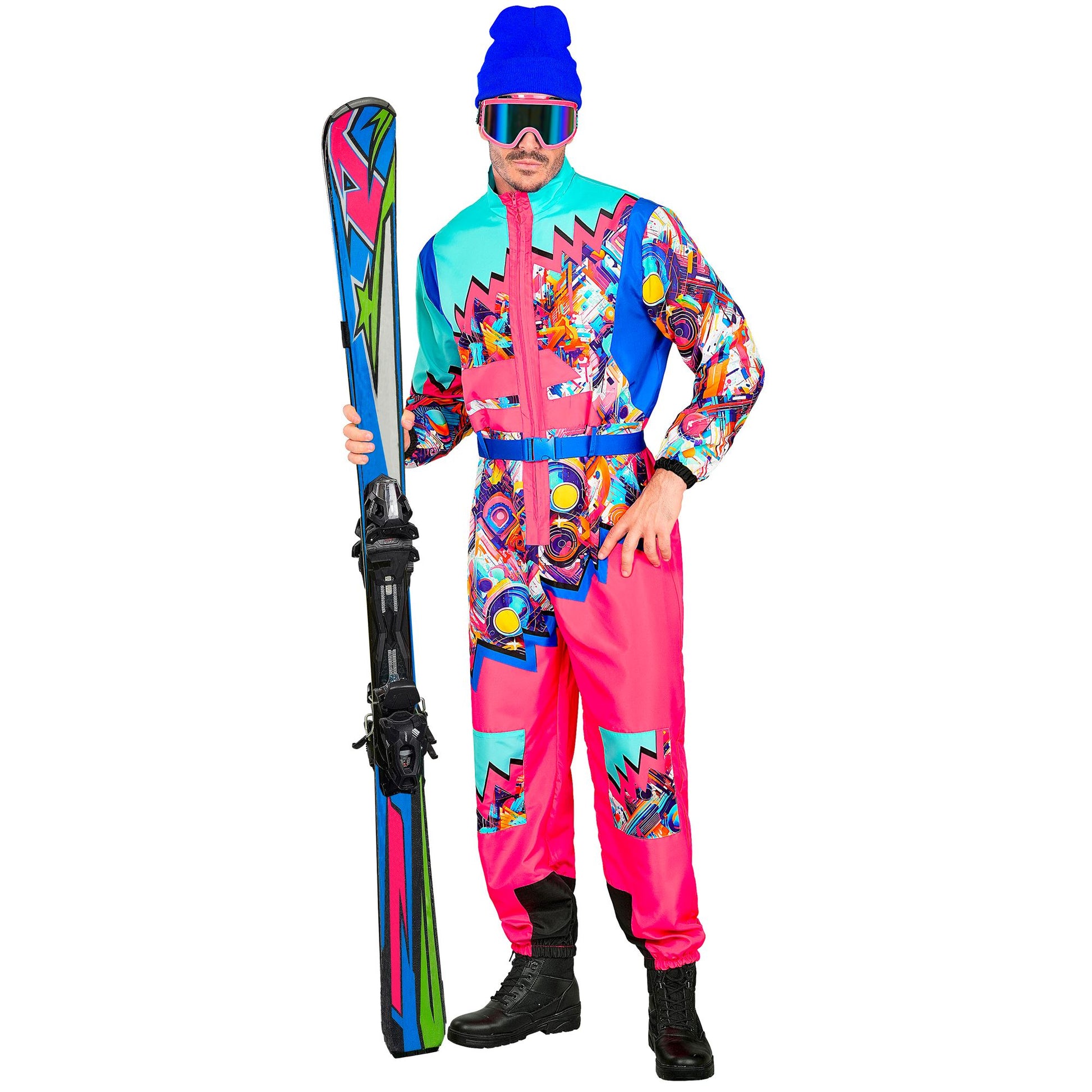Widmann Neon Pink-Blau Snowboarder Unisex Jumpsuit Skianzug mit Gürtel – Seitenansicht