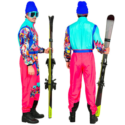 Widmann Neon Pink-Blau Snowboarder Unisex Jumpsuit Skianzug mit Gürtel – Anwendungsansicht