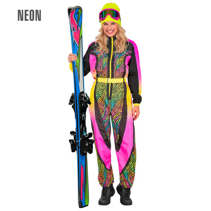 Widmann Neon Zebramuster bunter Snowboarder Unisex Jumpsuit Skianzug mit Gürtel – Produktansicht