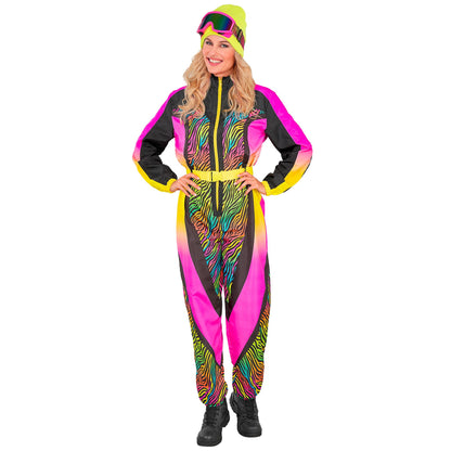 Widmann Neon Zebramuster bunter Snowboarder Unisex Jumpsuit Skianzug mit Gürtel – Detailansicht