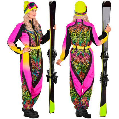 Widmann Neon Zebramuster bunter Snowboarder Unisex Jumpsuit Skianzug mit Gürtel – Seitenansicht