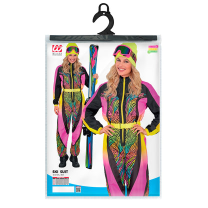 Widmann Neon Zebramuster bunter Snowboarder Unisex Jumpsuit Skianzug mit Gürtel – Rückansicht