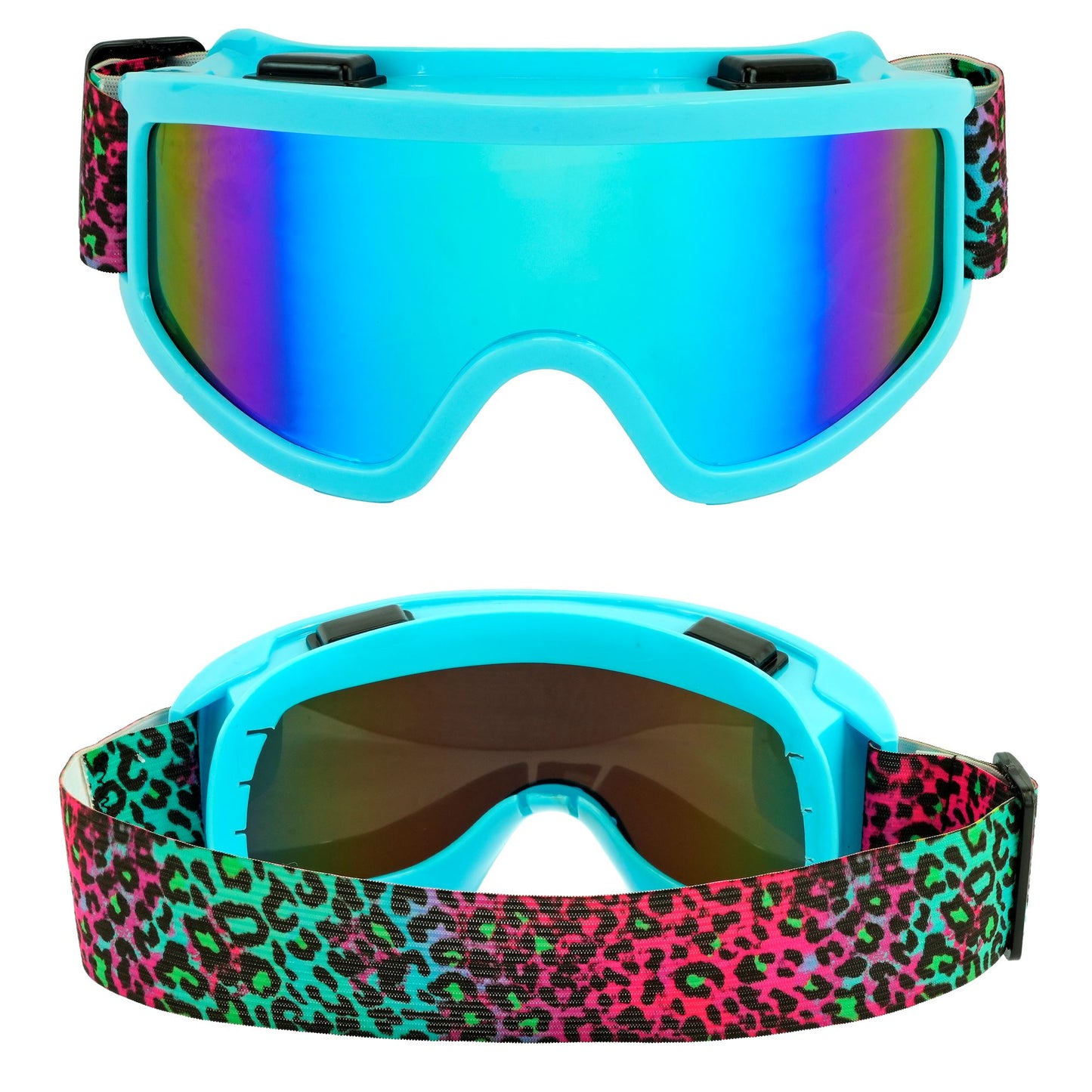 "SKIBRILLE APRÈS-SKI / FESTIVAL REGENBOGEN LEOPARDENMUSTER" – Vorderansicht