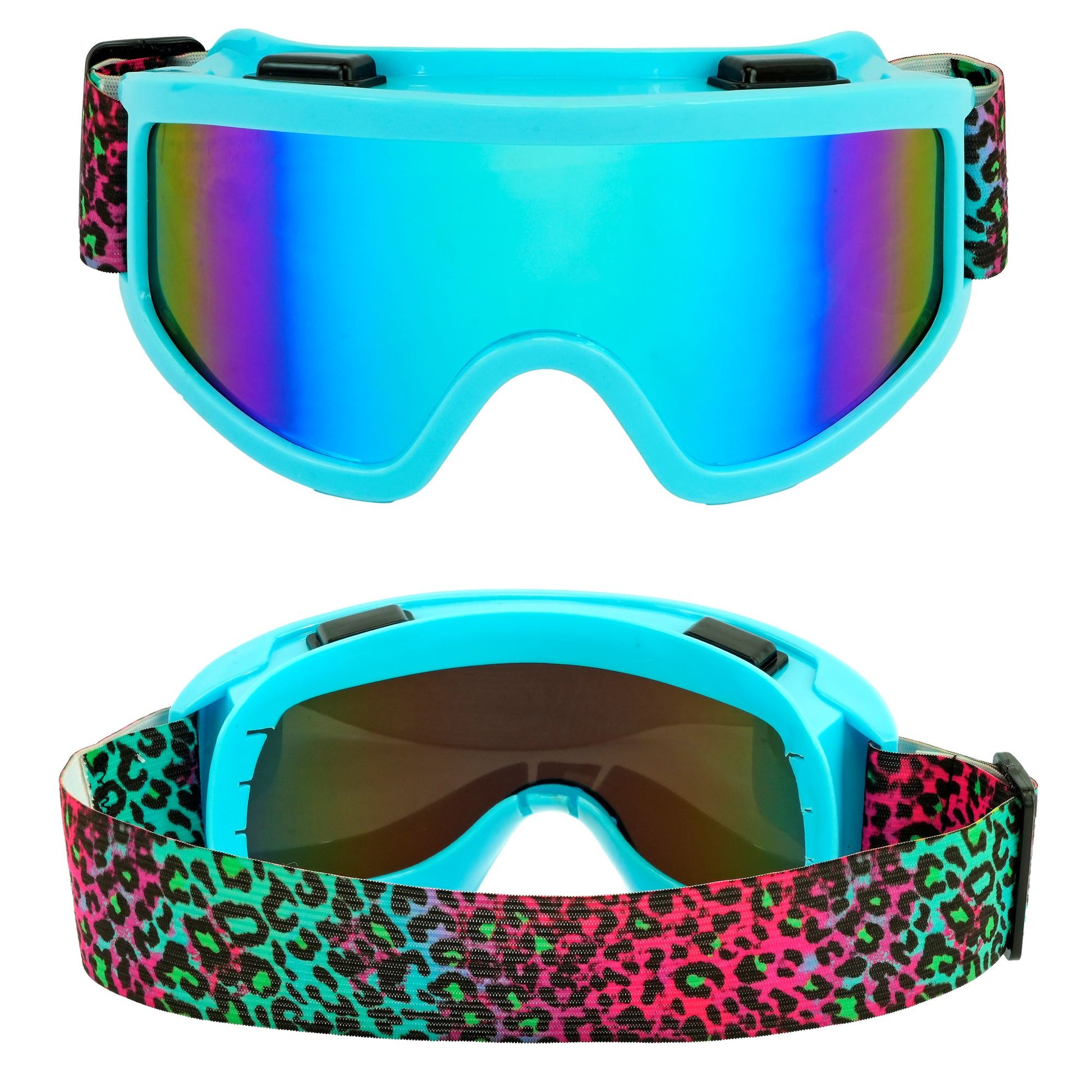 "SKIBRILLE APRÈS-SKI / FESTIVAL REGENBOGEN LEOPARDENMUSTER" – Vorderansicht