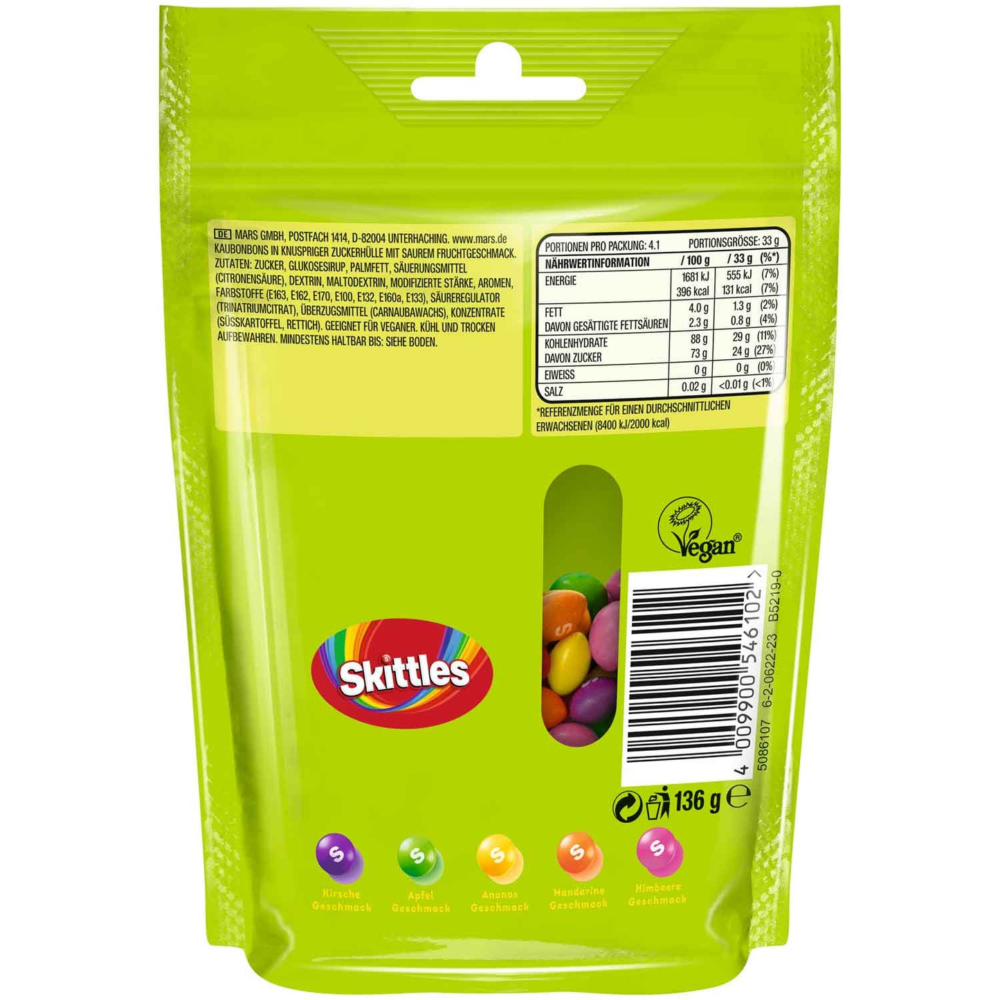 Skittles Crazy Sours 136g saure Kaudragees - Candyshop.ch – Seitenansicht