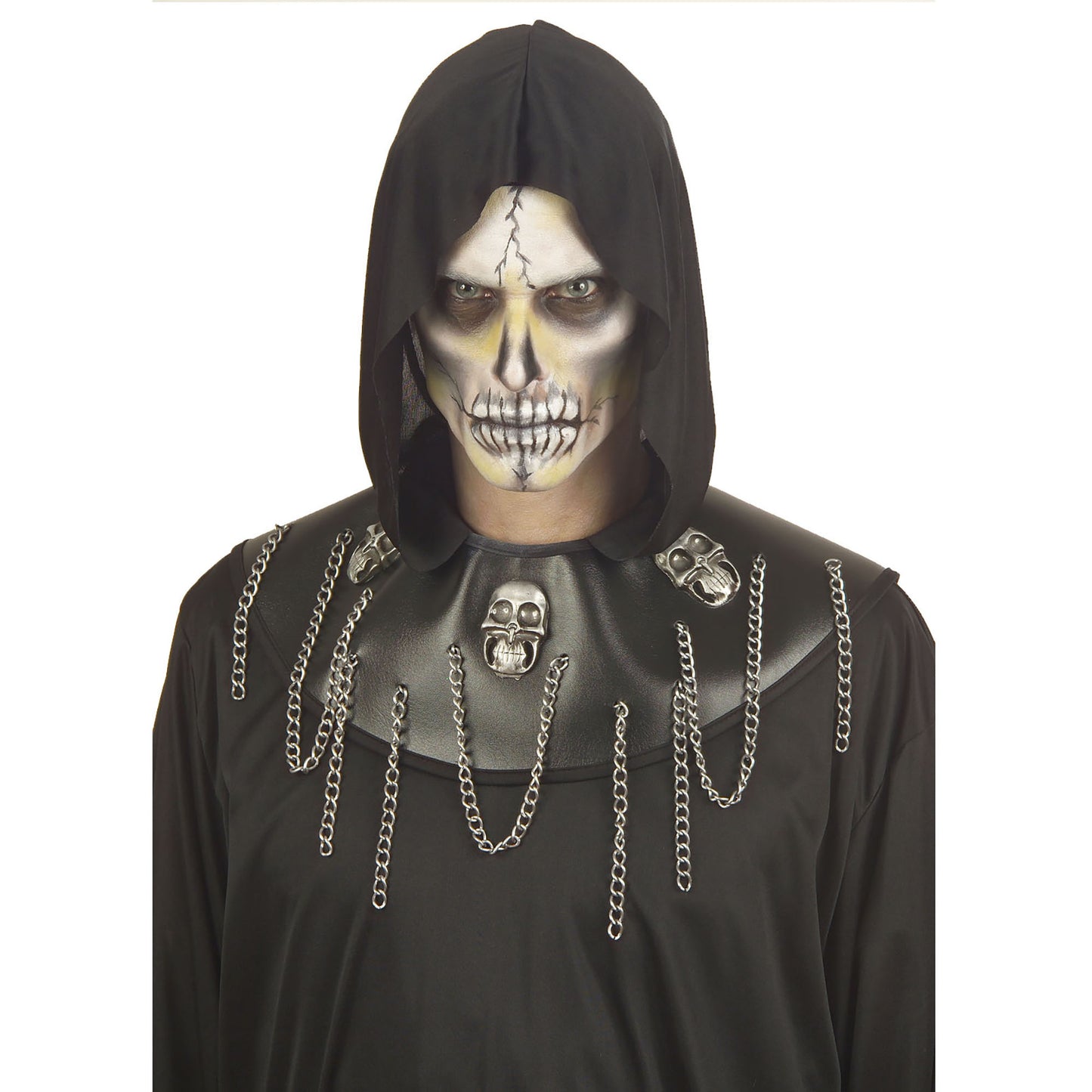 "SKULL MASTER" (Tunika mit Kapuze,Totenkopfhalsband, Totenkopfgürtel mit Ketten) – Ansicht 3