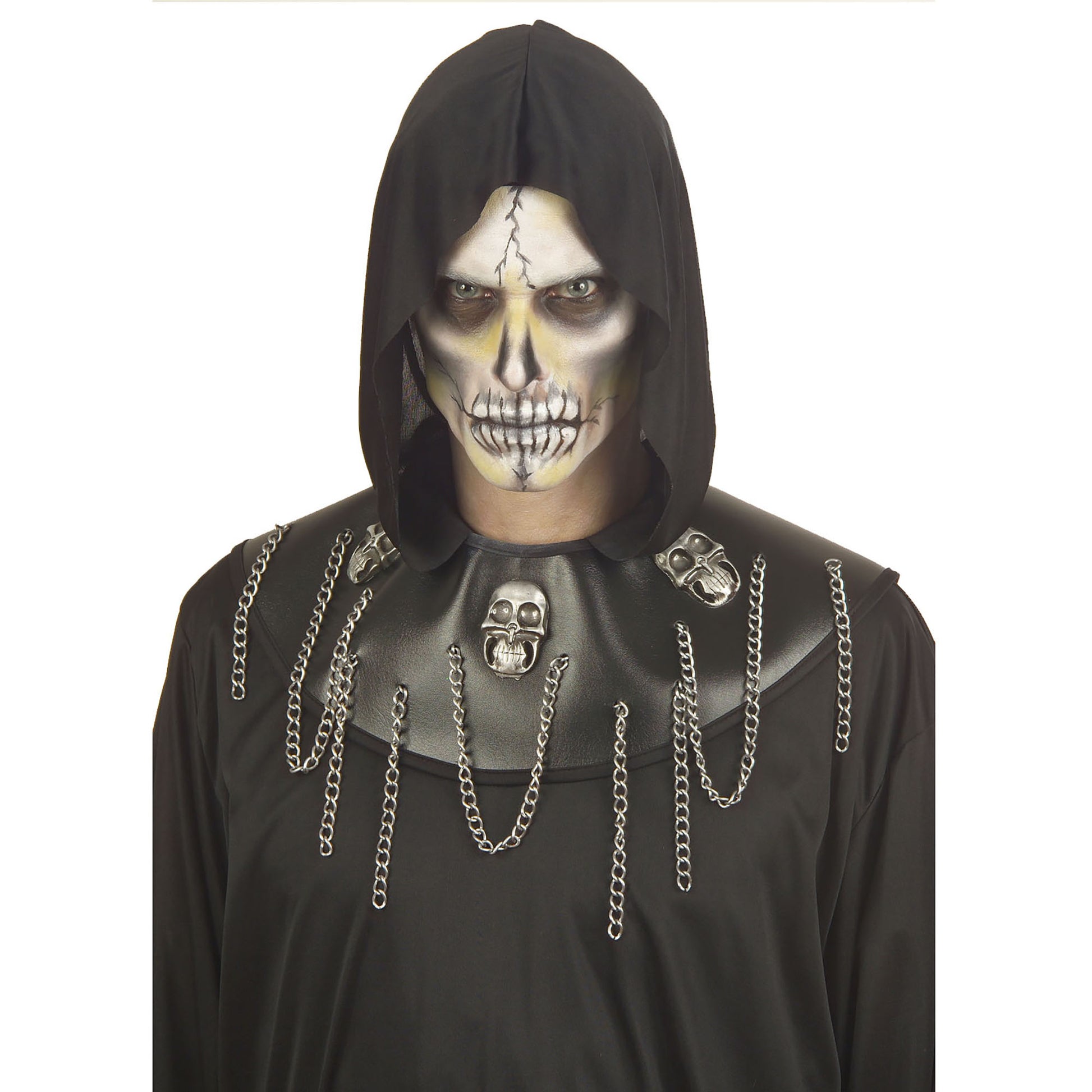 "SKULL MASTER" (Tunika mit Kapuze,Totenkopfhalsband, Totenkopfgürtel mit Ketten) – Ansicht 3