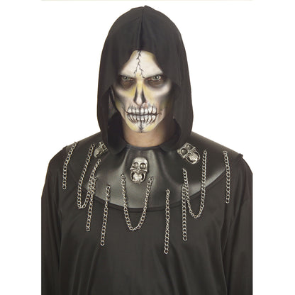 "SKULL MASTER" (Tunika mit Kapuze,Totenkopfhalsband, Totenkopfgürtel mit Ketten) – Ansicht 3