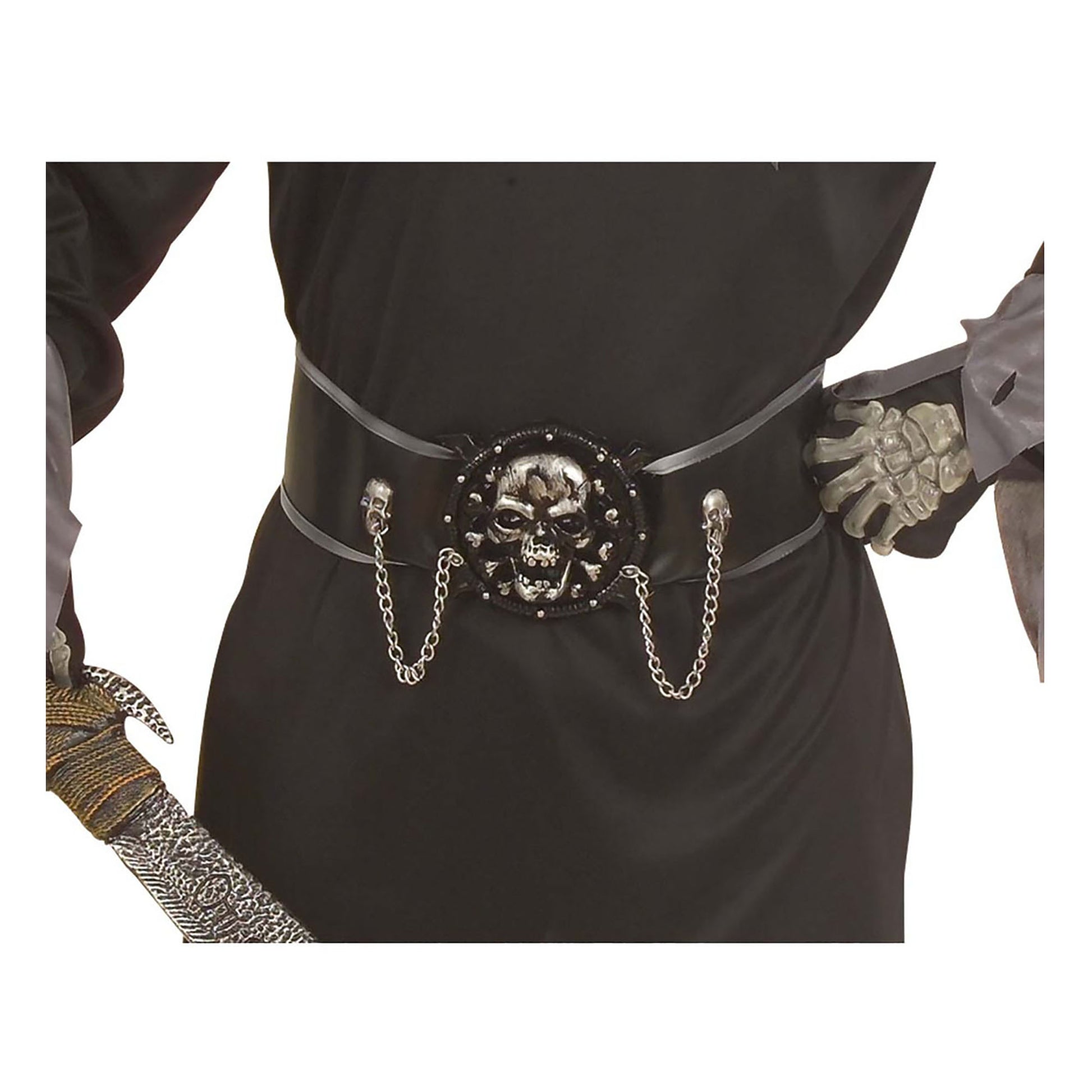 "SKULL WARLORD" (Robe mit Kapuze und Maske mit unsichtbarem Gesicht, Gürtel mit 3D Schnalle und Ketten) – Detailansicht