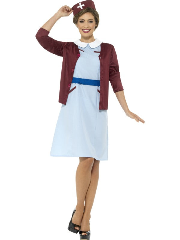 Smiffys 1950er Vintage Krankenschwester Kostüm Blau mit Hut und Kleid - Fasnacht24.ch – Detailansicht
