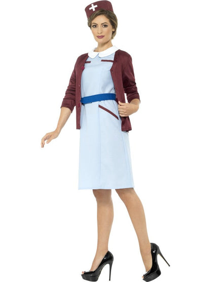 Smiffys 1950er Vintage Krankenschwester Kostüm Blau mit Hut und Kleid - Fasnacht24.ch – Rückansicht