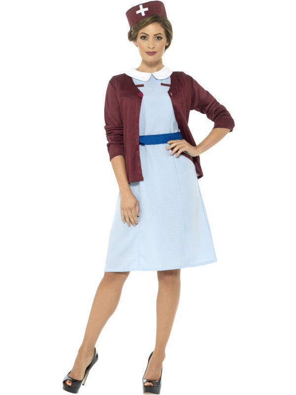 Smiffys 1950er Vintage Krankenschwester Kostüm – Blaues Kleid & Hut - Fasnacht24.ch