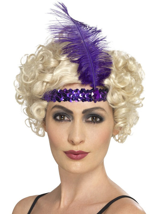 Smiffys 1920er Jahre Lila Pailletten Stirnband mit Feder – Flapper - Fasnacht24.ch