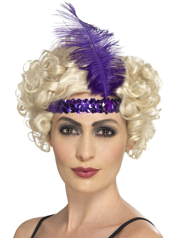 Smiffys 1920er Jahre Lila Pailletten Stirnband mit Feder – Flapper - Fasnacht24.ch