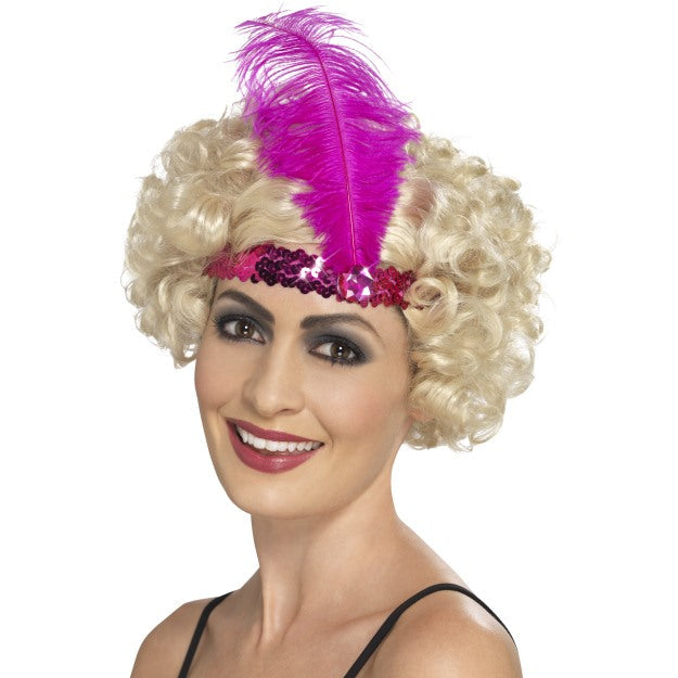 Smiffys 20er Jahre Pailletten Stirnband Pink mit Feder