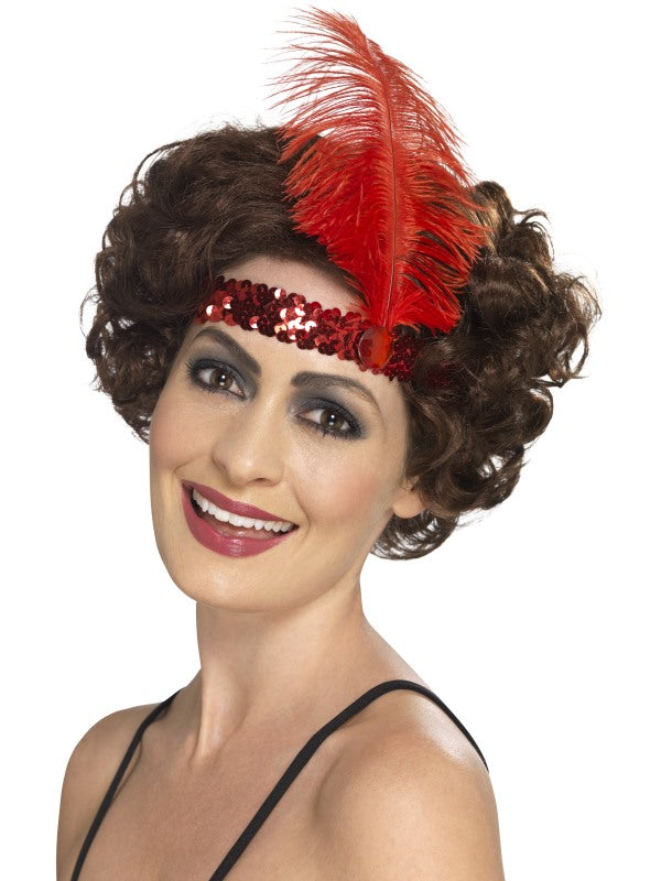 Smiffys 1920er Jahre Rotes Pailletten Stirnband Mit Feder – Flapper Style - Fasnacht24.ch