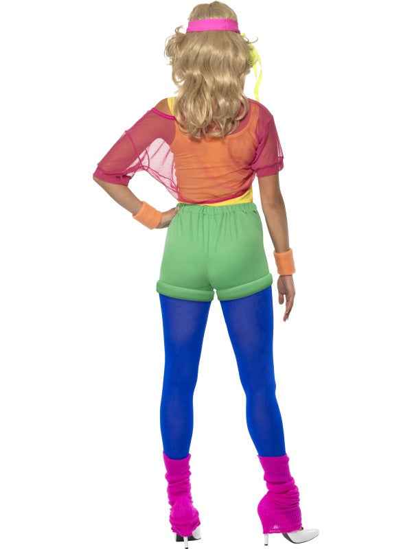 Smiffys Neon Aerobic Kostüm Damen mit gelbem Body und pinkem Mesh-Shirt – Detailansicht
