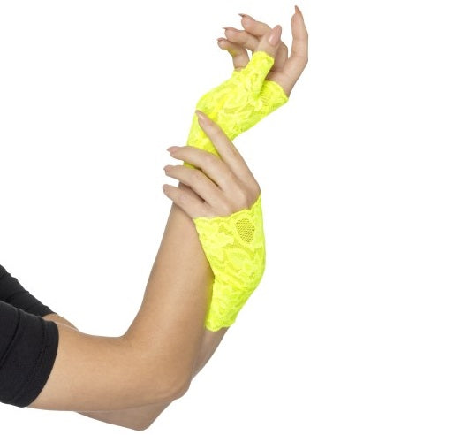 Smiffys 80er Neon Gelbe Spitzenhandschuhe – Damen Einheitsgröße - Fasnacht24.ch