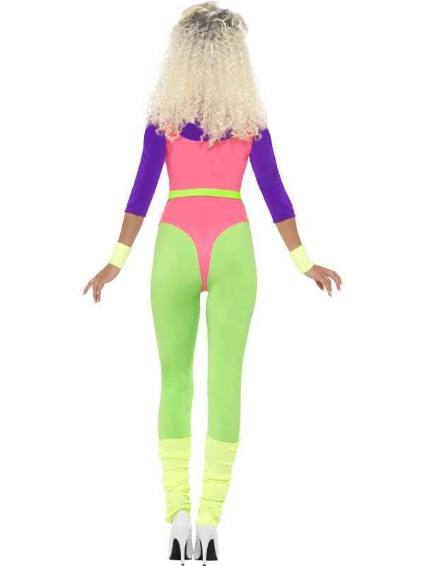 Smiffys Neon 80er Jahre Workout Jumpsuit – Pink & Grün Aerobic Kostüm - Fasnacht24.ch