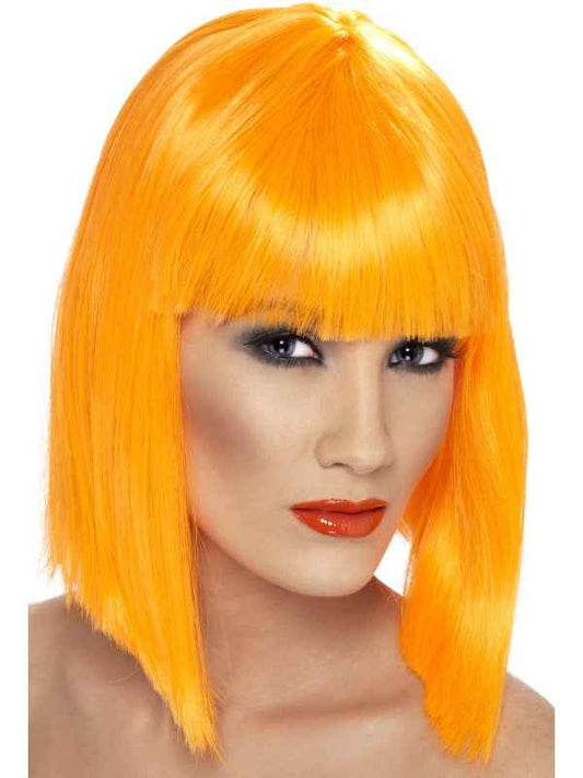 Smiffys Neon Orange Kurze Bob Perücke Mit Blonden Pony – Synthetisch - Fasnacht24.ch