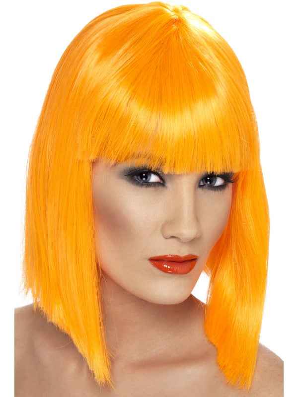 Smiffys Neon Orange kurze Bob Perücke mit Pony – synthetisch, Fasnacht24.ch