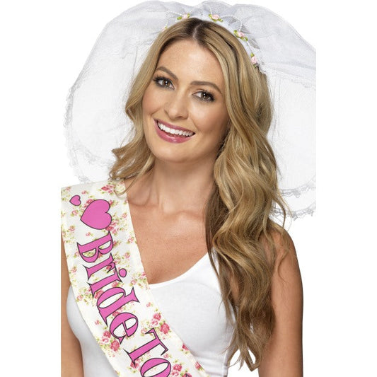 Smiffys Weißer Brautschleier Mit Haarband – Perlen Und Kristallblumen - Fasnacht24.ch