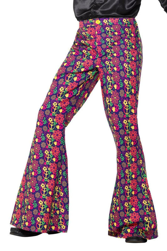 Smiffys Bunte Flower Peace Hippie Herrenhose – 70er Schlaghose Polyester - Fasnacht24.ch