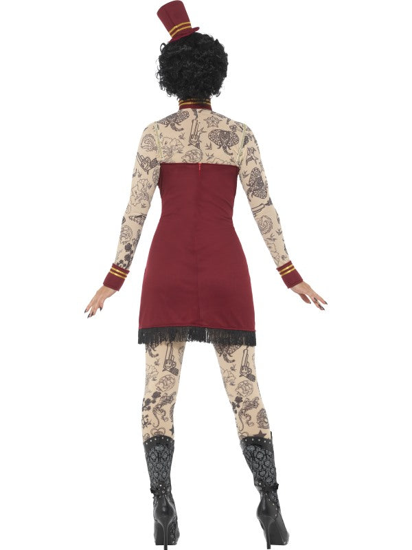 Smiffys Circus Tattoo Lady Damenkostüm – Rotes Kleid & Accessoires – Detailansicht