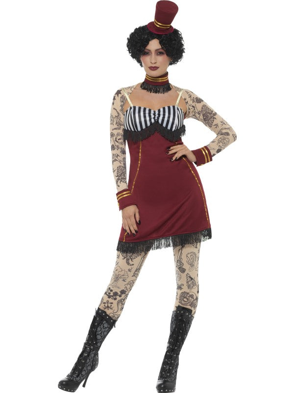 Smiffys Circus Tattoo Lady Damenkostüm – Rotes Kleid & Accessoires – Produktansicht