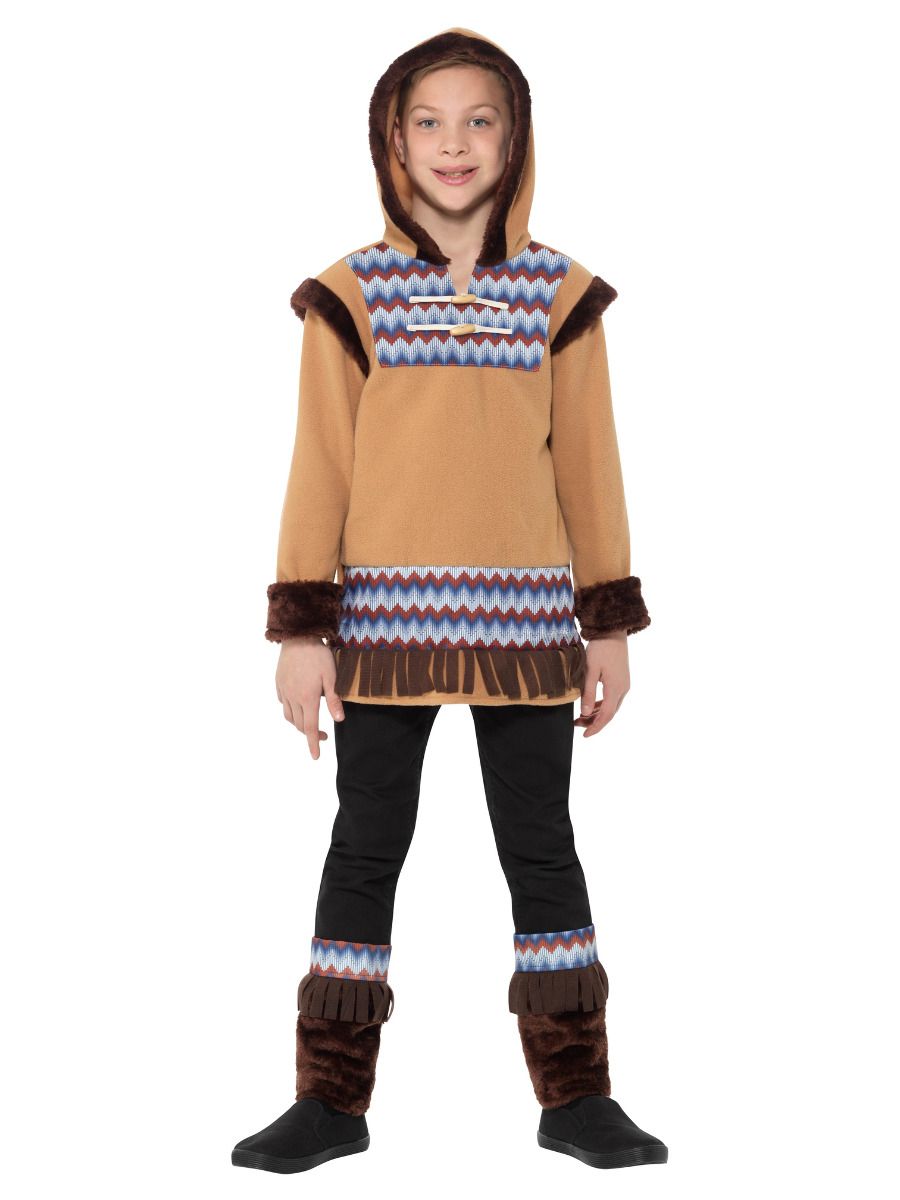 Smiffys Eskimo Arktis Kostüm Jungen braun Fleece Winteranzug Fasnacht24.ch – Detailansicht