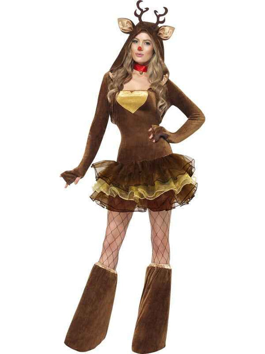 Smiffys Fever Rentier Damenkostüm – Braun Rot Tiermotiv Kostüm - Fasnacht24.ch