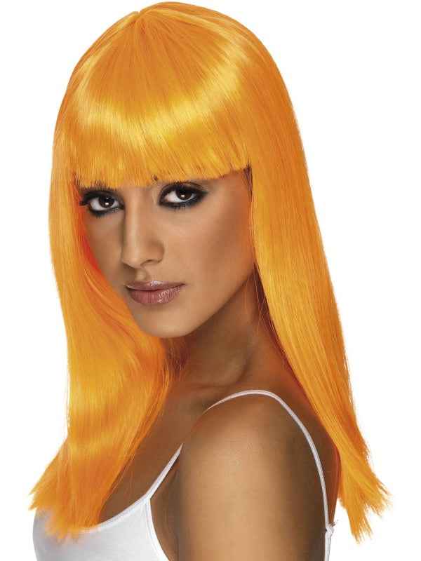 Smiffys Neon Orange Lange Glatte Perücke Mit Blunt Fringe – Cosplay - Fasnacht24.ch
